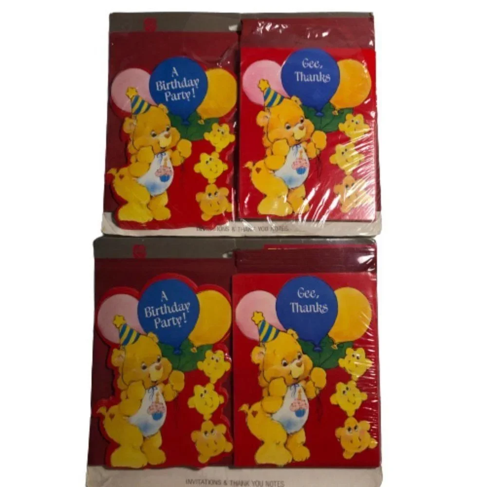 2 sets 1990' American Greeting Care Bear Birthday Invitation Thank You #2313